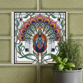 Art Nouveau Peacock Feather Floral Design Ceramic  Tegeltje