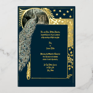 Art Nouveau Peacock Folie Uitnodiging