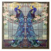 Art Nouveau Peacock Lovevogels Rozen Vine Swing Tegeltje (Voorkant)