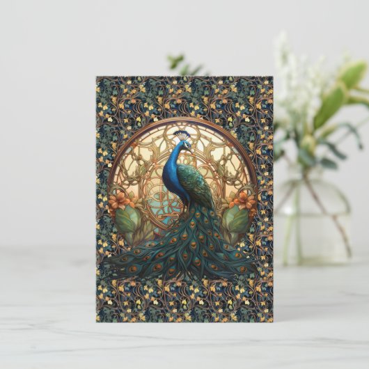 Art Nouveau Peacock op Note Kaart 1 (Staand voorkant)