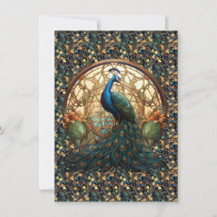 Art Nouveau Peacock op Note Kaart 1