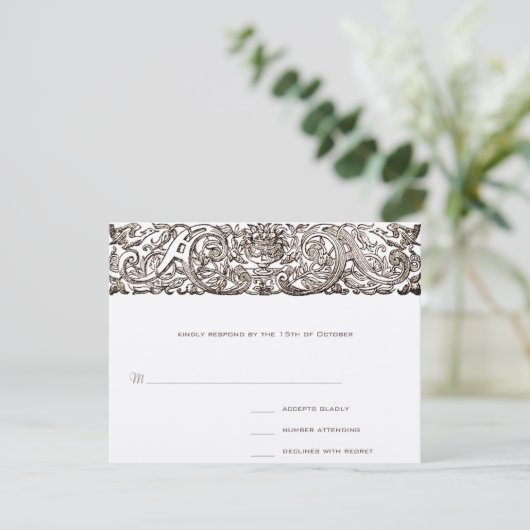 Art Nouveau Peacock Parade-reactiekaart RSVP Kaartje (Staand voorkant)