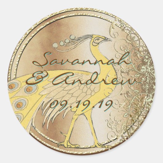 Art Nouveau Peacock Parade Ronde Sticker (Voorkant)