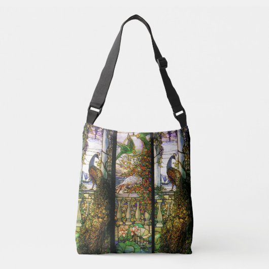 Art Nouveau Peacock Parrot Bird Glas in lood Crossbody Tas (Voorkant)