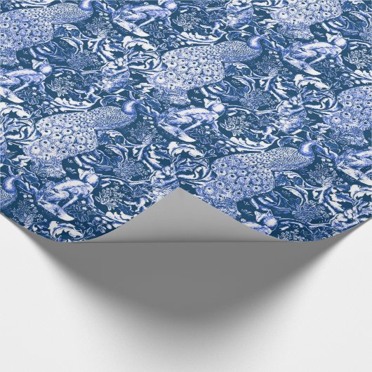 Art Nouveau Peacock Print, blauw en wit Cadeaupapier (Hoek)