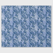 Art Nouveau Peacock Print, blauw en wit Cadeaupapier (Vlak)