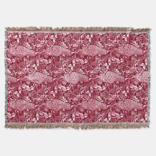 Art Nouveau Peacock Print, Bourgogne Deken (Voorkant)