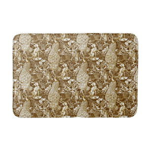 Art Nouveau Peacock Print, Brown en Cream Badmat