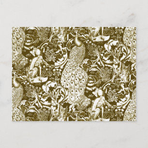 Art Nouveau Peacock Print, Brown en Cream Briefkaart