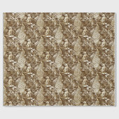 Art Nouveau Peacock Print, Brown en Cream Cadeaupapier (Vlak)