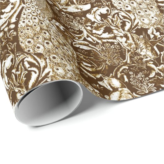 Art Nouveau Peacock Print, Brown en Cream Cadeaupapier (Rol Hoek)