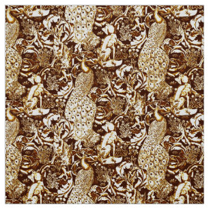 Art Nouveau Peacock Print, Brown en Cream Stof