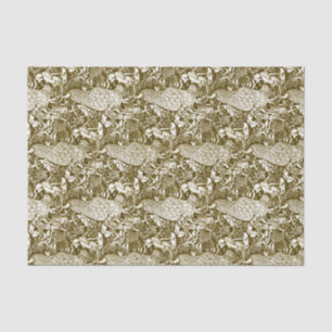 Art Nouveau Peacock Print, Brown en Cream Tissuepapier