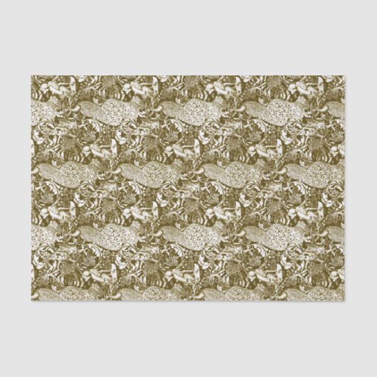 Art Nouveau Peacock Print, Brown en Cream Tissuepapier (Voorkant)