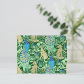 Art Nouveau Peacock Print, Cobalt Blue en Green Briefkaart (Staand voorkant)