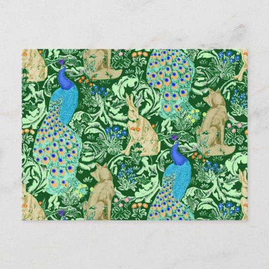 Art Nouveau Peacock Print, Cobalt Blue en Green Briefkaart (Voorkant)