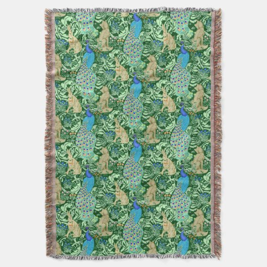 Art Nouveau Peacock Print, Cobalt Blue en Green Deken (Voorkant Verticaal)