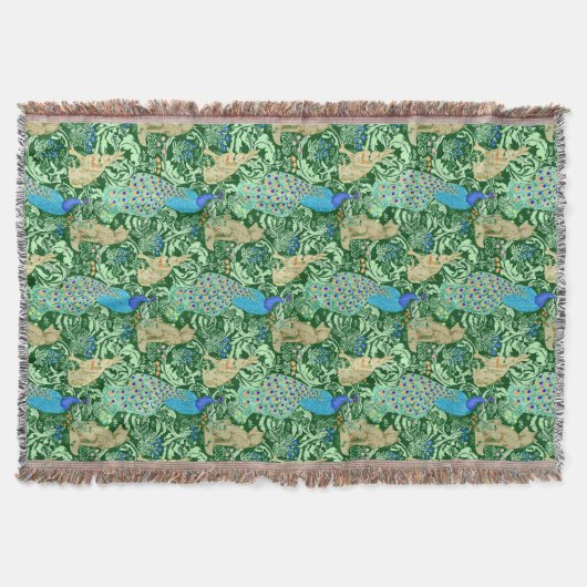 Art Nouveau Peacock Print, Cobalt Blue en Green Deken (Voorkant)