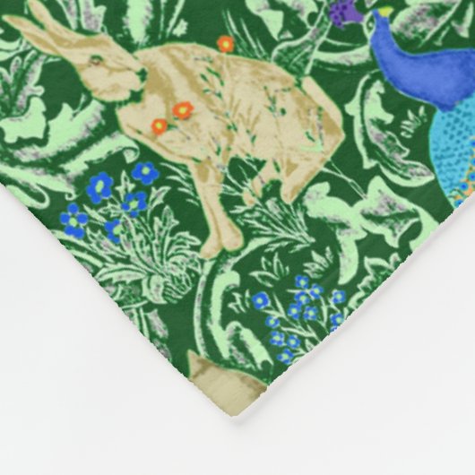 Art Nouveau Peacock Print, Cobalt Blue en Green Fleece Deken (Hoek)