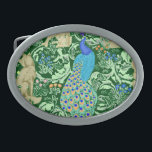 Art Nouveau Peacock Print, Cobalt Blue en Green Gesp<br><div class="desc">Art nouveau patroongesp gebaseerd op een  William Morris wandtapijt geïnspireerd weefsel met een bosscène met pauwen,  hazen en vossen,  digitaal weergegeven in kobaltblauw,  turquoise en neutraal op een donkerbos groene achtergrond voor het uiterlijk van een traditioneel wandtapijt</div>