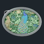 Art Nouveau Peacock Print, Cobalt Blue en Green Gesp<br><div class="desc">Art nouveau patroongesp gebaseerd op een  William Morris wandtapijt geïnspireerd weefsel met een bosscène met pauwen,  hazen en vossen,  digitaal weergegeven in kobaltblauw,  turquoise en neutraal op een donkerbos groene achtergrond voor het uiterlijk van een traditioneel wandtapijt</div>