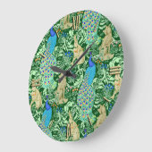 Art Nouveau Peacock Print, Cobalt Blue en Green Grote Klok (Hoek)