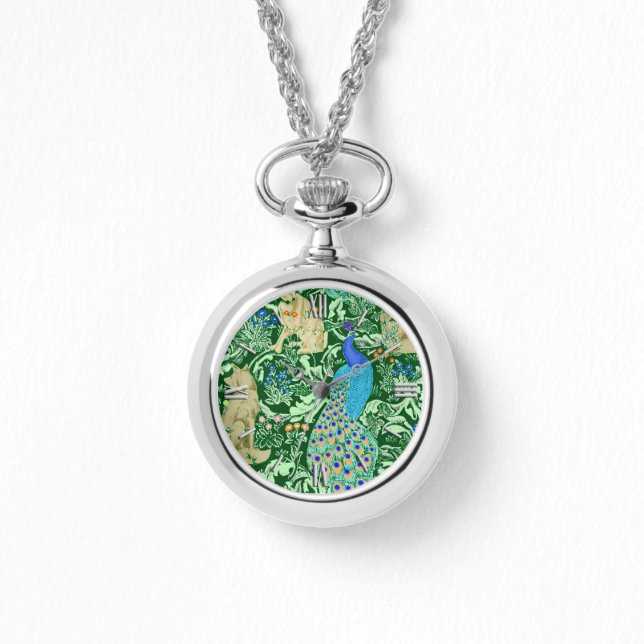 Art Nouveau Peacock Print, Cobalt Blue en Green Horloge (Voorkant)