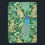 Art Nouveau Peacock Print, Cobalt Blue en Green iPad Pro Cover<br><div class="desc">Kunst Nieuw-veau patroon gebaseerd op een  wandtapijt van William Morris geïnspireerd weefsel dat een bosgebied weergeeft met pauzes,  hazen en vossen,  digitaal gemaakt in kobalt blauw,  turquoise en neutraal op een donkerbos groene achtergrond voor de blik van een traditionele tapestry</div>
