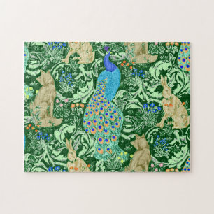 Art Nouveau Peacock Print, Cobalt Blue en Green Legpuzzel