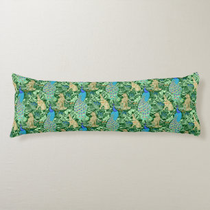 Art Nouveau Peacock Print, Cobalt Blue en Green Lichaamskussen