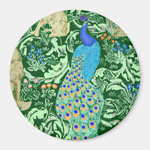 Art Nouveau Peacock Print, Cobalt Blue en Green Magneet