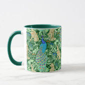 Art Nouveau Peacock Print, Cobalt Blue en Green Mok (Links)