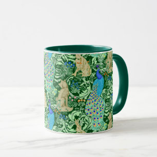 Art Nouveau Peacock Print, Cobalt Blue en Green Mok