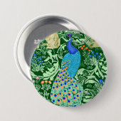 Art Nouveau Peacock Print, Cobalt Blue en Green Ronde Button 7,6 Cm (Voorkant /achterkant)