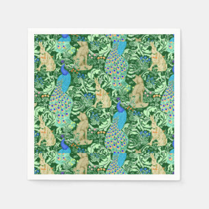 Art Nouveau Peacock Print, Cobalt Blue en Green Servetten