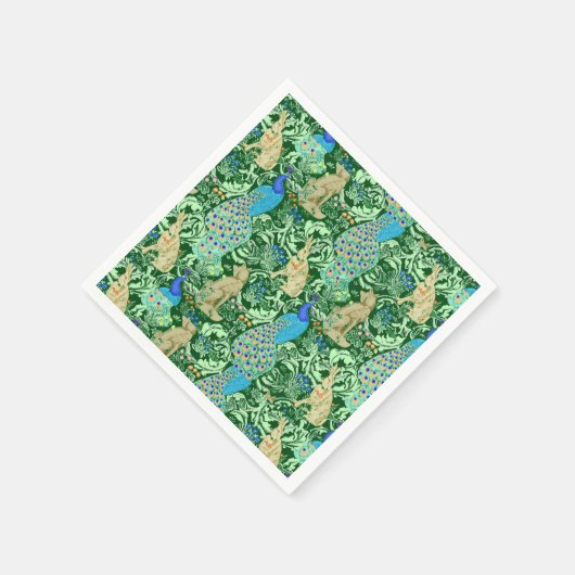 Art Nouveau Peacock Print, Cobalt Blue en Green Servetten (Hoek)