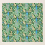 Art Nouveau Peacock Print, Cobalt Blue en Green Sjaal<br><div class="desc">Square scarf in een Art nouveau-patroon gebaseerd op een  William Morris tapestry geïnspireerd weefsel dat een boscène met pauzes,  hazen en vossen voorstelt,  digitaal gemaakt in kobaltblauw,  turquoise en neutrals op een donkerbos groene achtergrond voor de blik van een traditioneel tapestry</div>