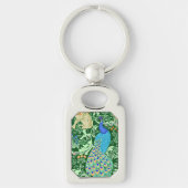 Art Nouveau Peacock Print, Cobalt Blue en Green Sleutelhanger (Voorkant)