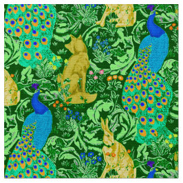Art Nouveau Peacock Print, Cobalt Blue en Green Stof