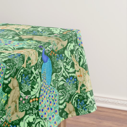Art Nouveau Peacock Print, Cobalt Blue en Green Tafelkleed (Voorbeeld)