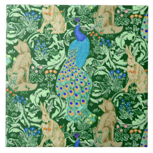 Art Nouveau Peacock Print, Cobalt Blue en Green Tegeltje