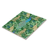Art Nouveau Peacock Print, Cobalt Blue en Green Tegeltje (Zijkant)