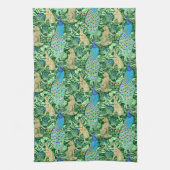 Art Nouveau Peacock Print, Cobalt Blue en Green Theedoek (Verticaal)