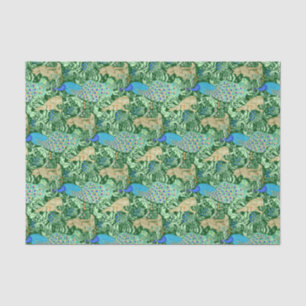 Art Nouveau Peacock Print, Cobalt Blue en Green Tissuepapier