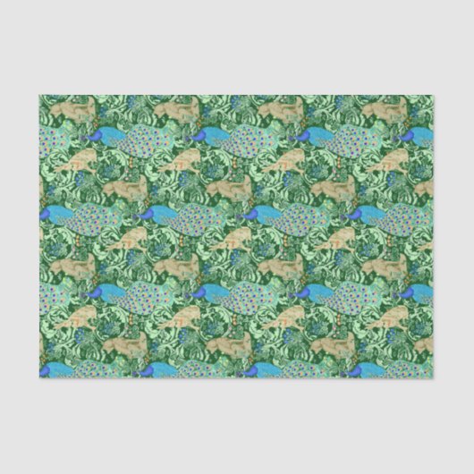 Art Nouveau Peacock Print, Cobalt Blue en Green Tissuepapier (Voorkant)