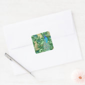 Art Nouveau Peacock Print, Cobalt Blue en Green Vierkante Sticker (Envelop)