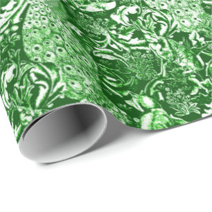 Art Nouveau Peacock Print, Forest Green Cadeaupapier