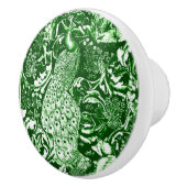 Art Nouveau Peacock Print, Forest Green Keramische Knop (Rechts)
