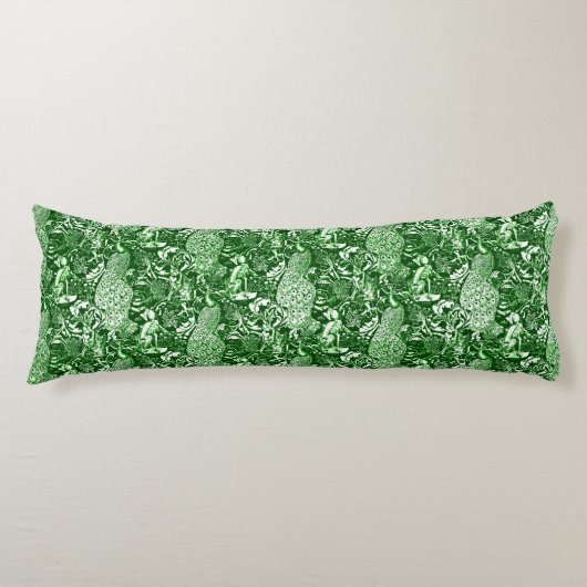 Art Nouveau Peacock Print, Forest Green Lichaamskussen (Voorkant)
