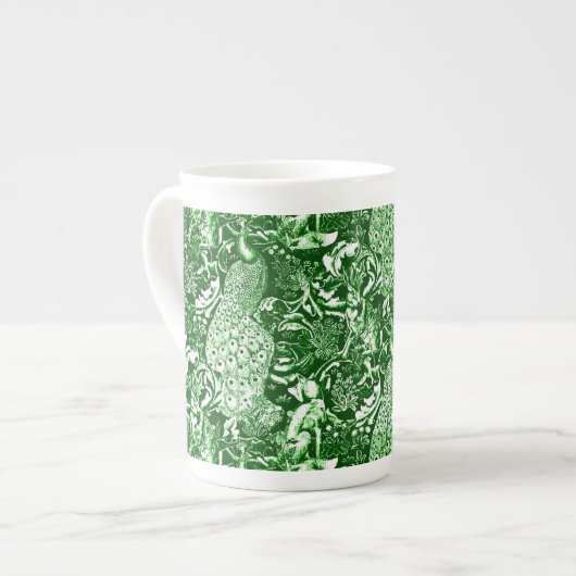 Art Nouveau Peacock Print, Forest Green Porselein Kop (Links)